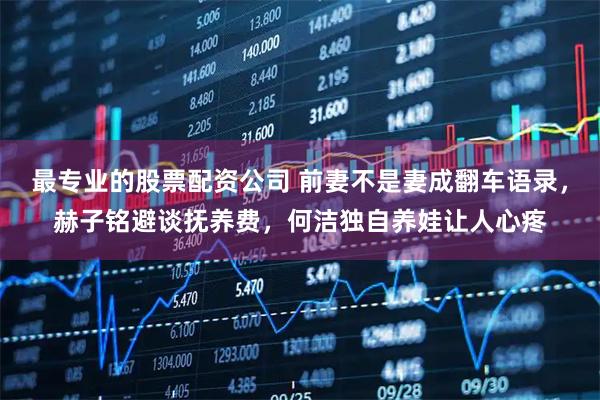 最专业的股票配资公司 前妻不是妻成翻车语录，赫子铭避谈抚养费，何洁独自养娃让人心疼